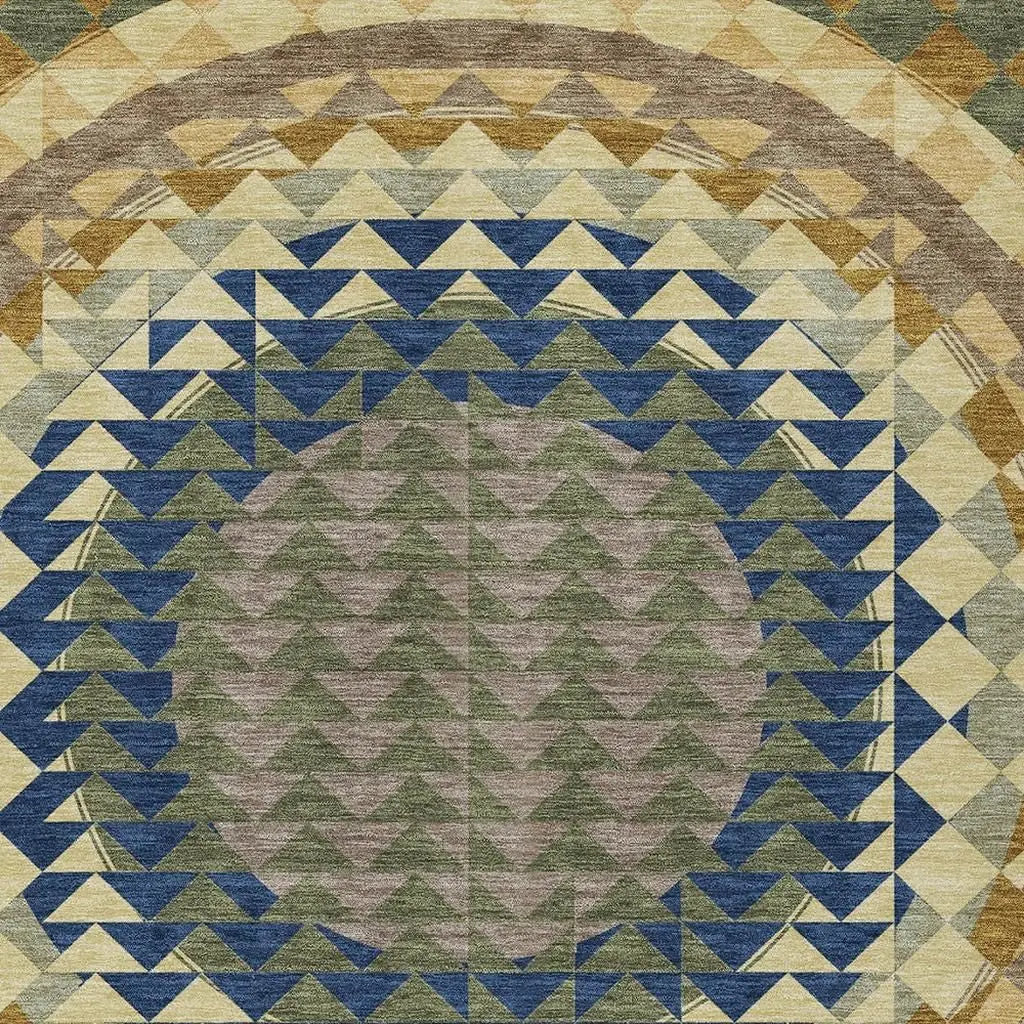 5' X 8' Olive Green And Rust Geometric Washable Indoor Outdoor Area Rug Homeroots Outdoor