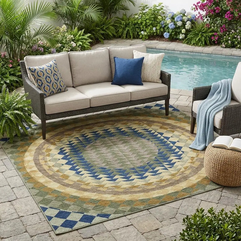 5' X 8' Olive Green And Rust Geometric Washable Indoor Outdoor Area Rug Homeroots Outdoor