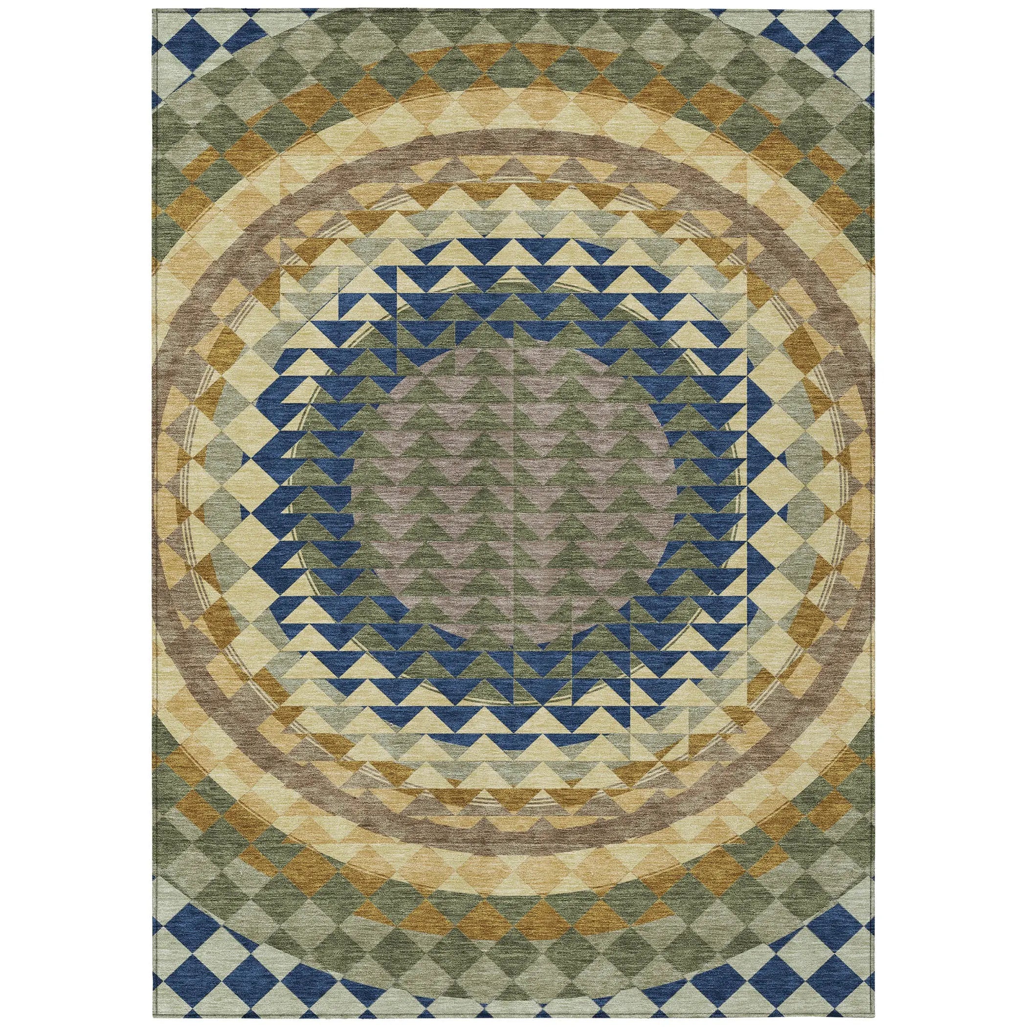 5' X 8' Olive Green And Rust Geometric Washable Indoor Outdoor Area Rug Homeroots Outdoor