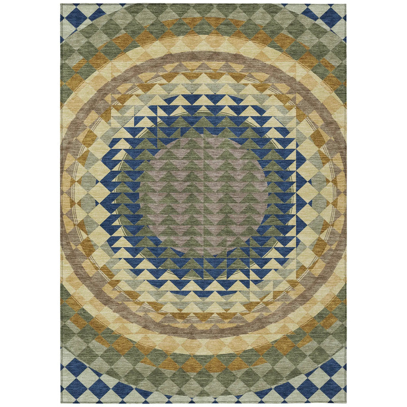 5' X 8' Olive Green And Rust Geometric Washable Indoor Outdoor Area Rug Homeroots Outdoor