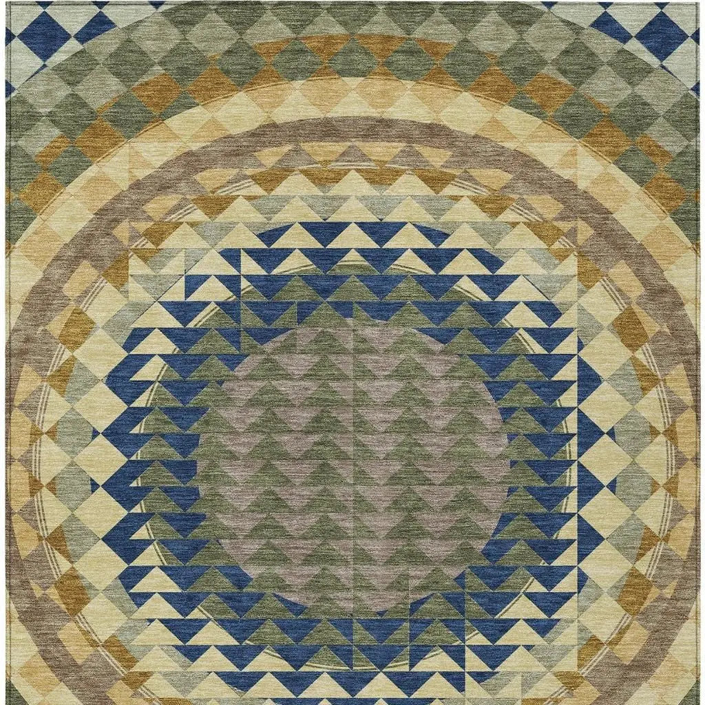 5' X 8' Olive Green And Rust Geometric Washable Indoor Outdoor Area Rug Homeroots Outdoor