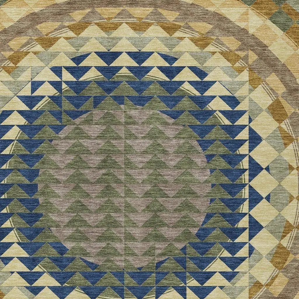 5' X 8' Olive Green And Rust Geometric Washable Indoor Outdoor Area Rug Homeroots Outdoor