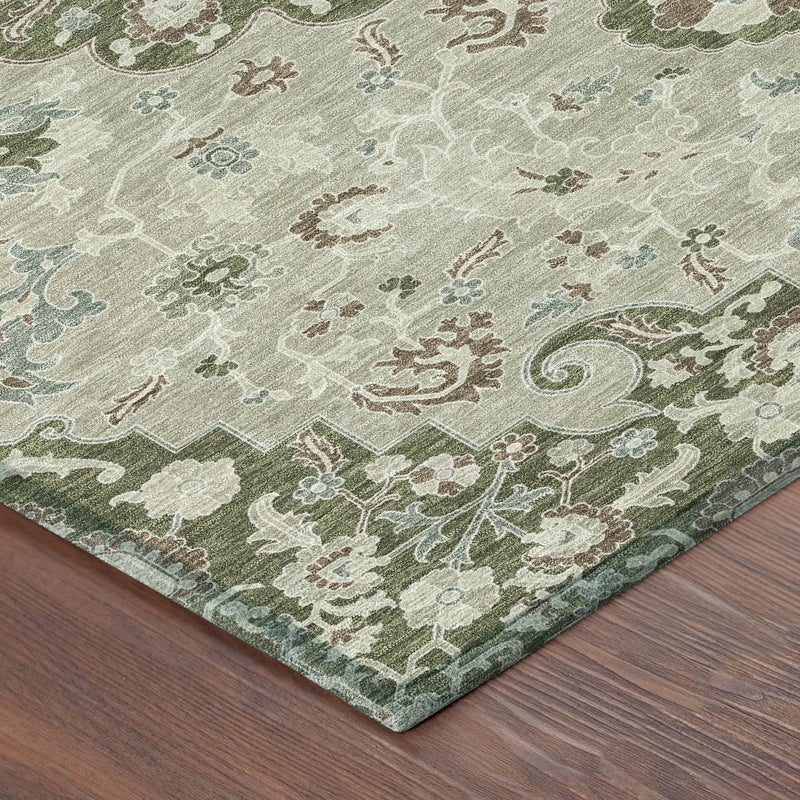 5' X 8' Olive Green And Sage Floral Medallion Washable Indoor Outdoor Area Rug Homeroots Outdoor