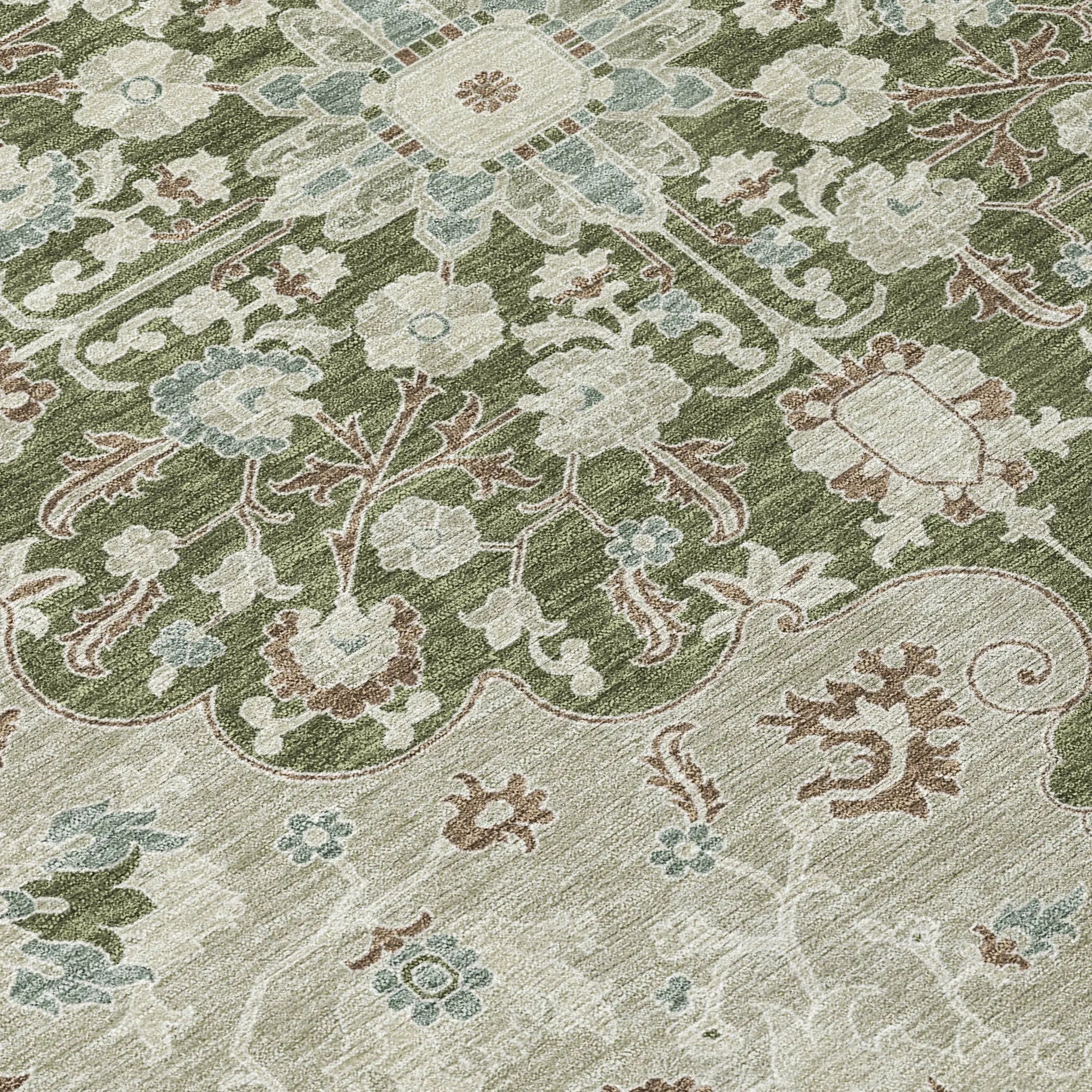 5' X 8' Olive Green And Sage Floral Medallion Washable Indoor Outdoor Area Rug Homeroots Outdoor