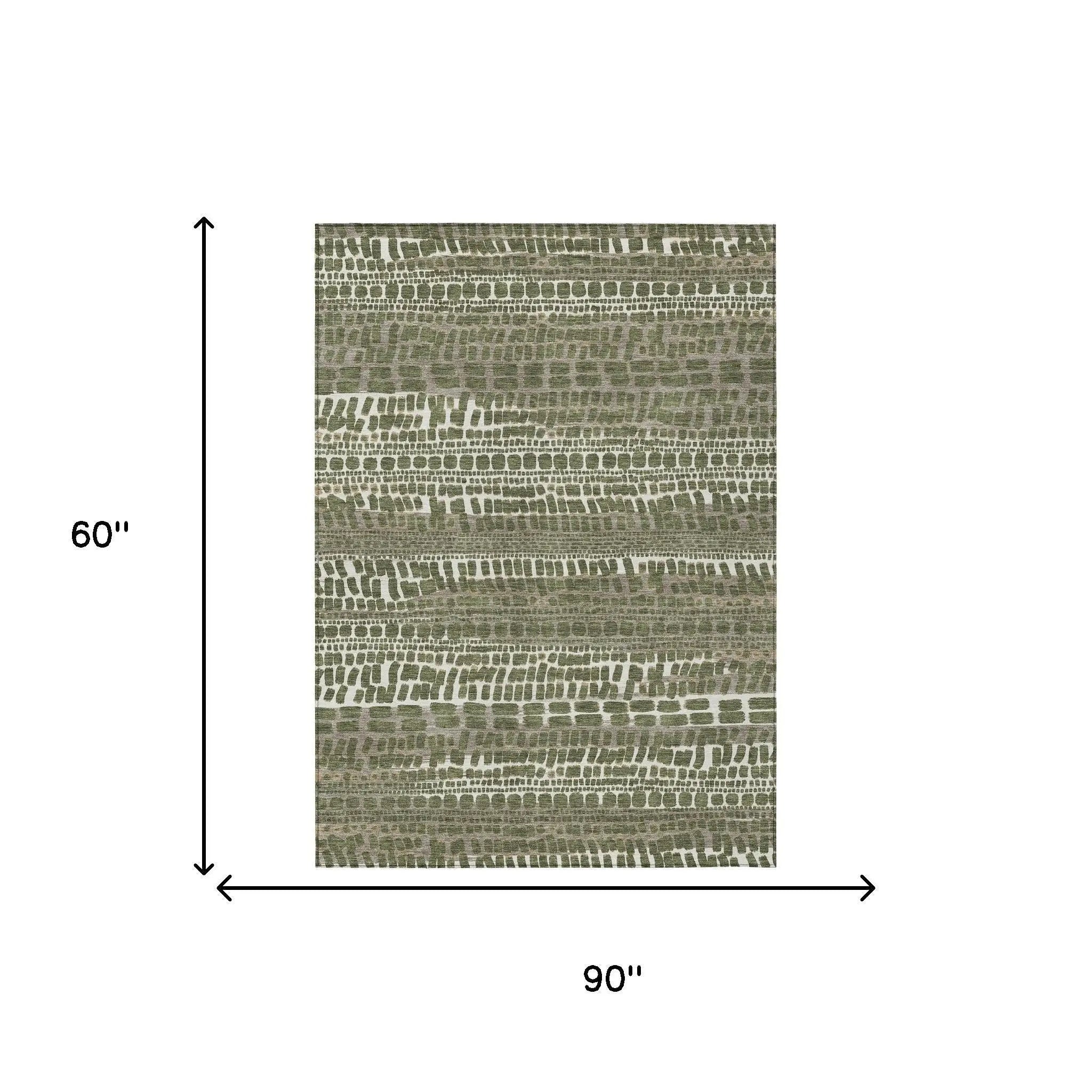 5' X 8' Olive Green And Taupe Abstract Washable Indoor Outdoor Area Rug Homeroots Outdoor