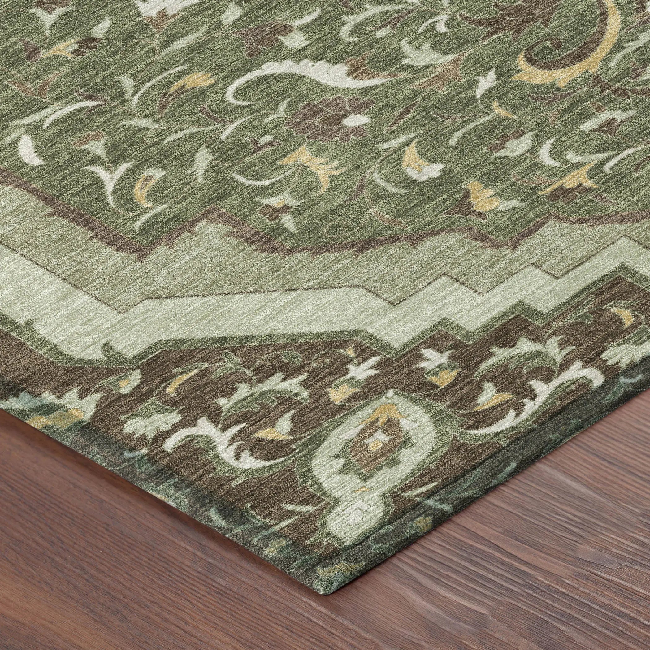 5' X 8' Olive Green And Taupe Medallion Washable Indoor Outdoor Area Rug Homeroots Outdoor