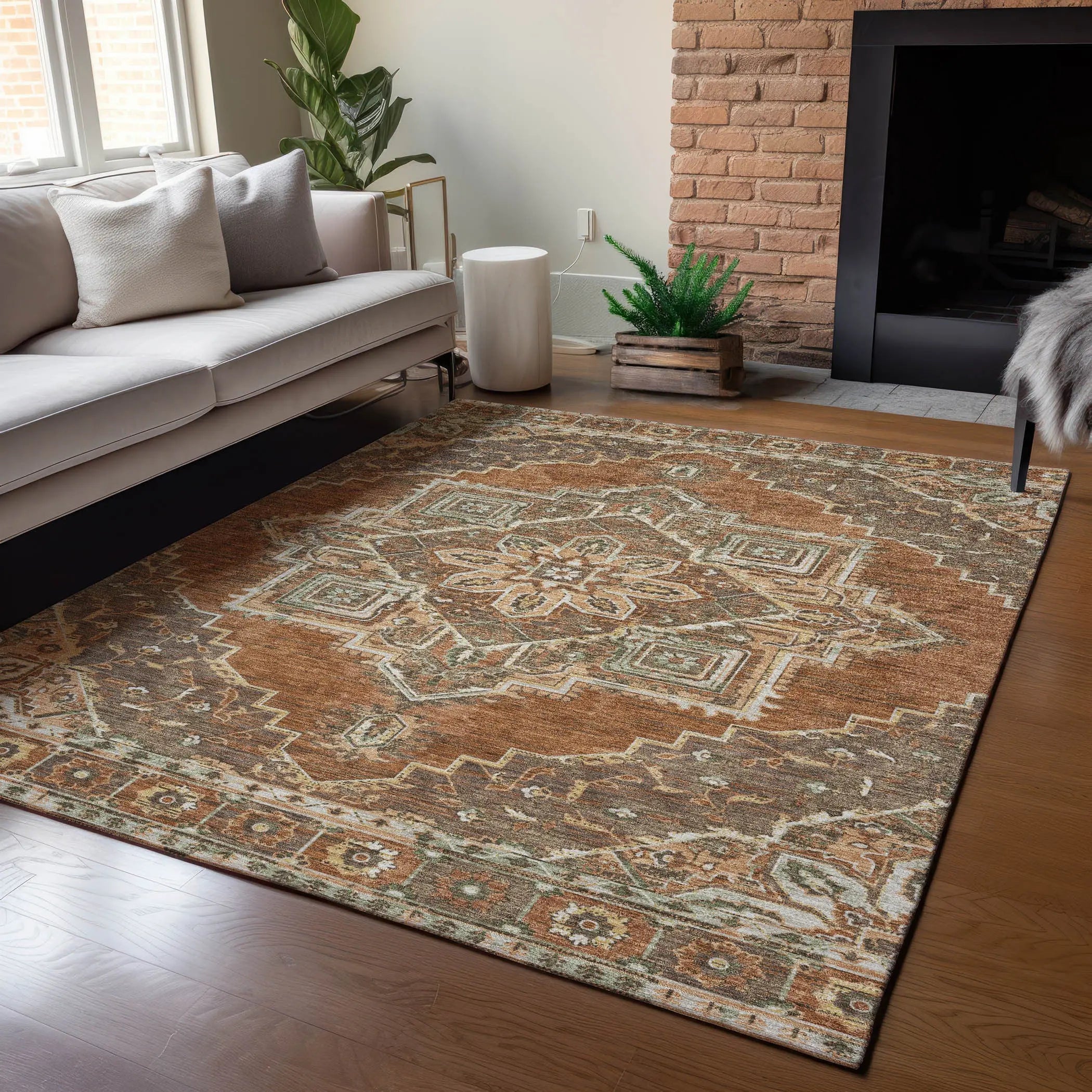 5' X 8' Orange And Aqua Oriental Washable Indoor Outdoor Area Rug Homeroots Outdoor