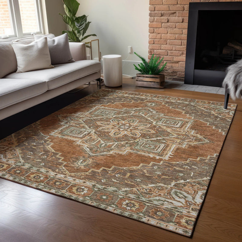 5' X 8' Orange And Aqua Oriental Washable Indoor Outdoor Area Rug Homeroots Outdoor