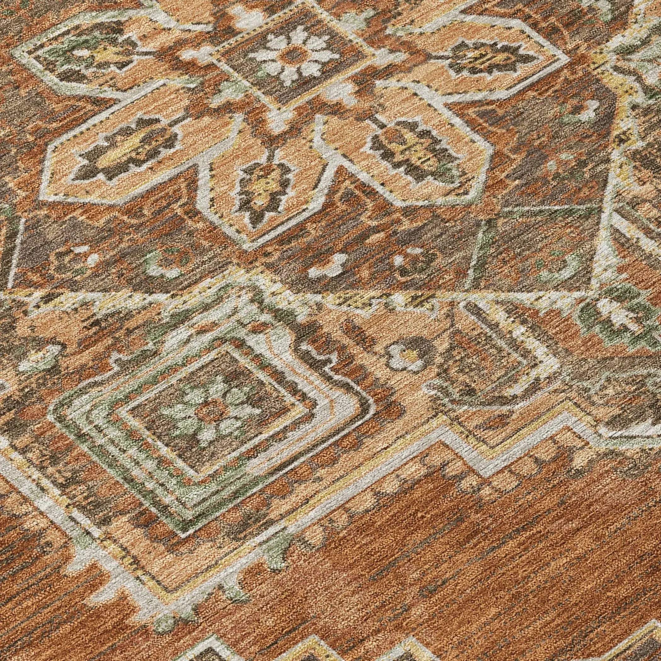 5' X 8' Orange And Aqua Oriental Washable Indoor Outdoor Area Rug Homeroots Outdoor