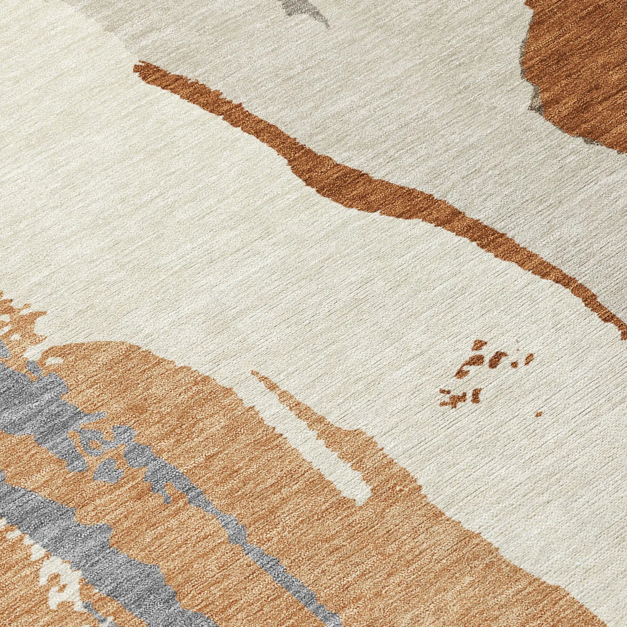 5' X 8' Orange And Beige Abstract Washable Indoor Outdoor Area Rug Homeroots Outdoor