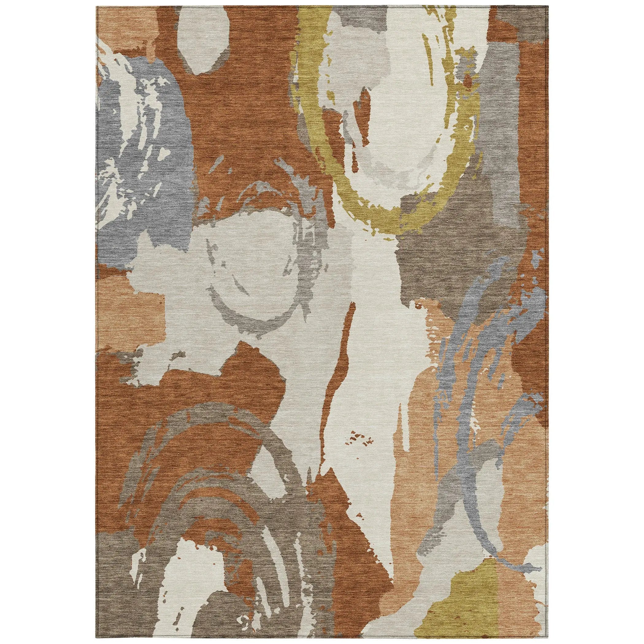 5' X 8' Orange And Beige Abstract Washable Indoor Outdoor Area Rug Homeroots Outdoor