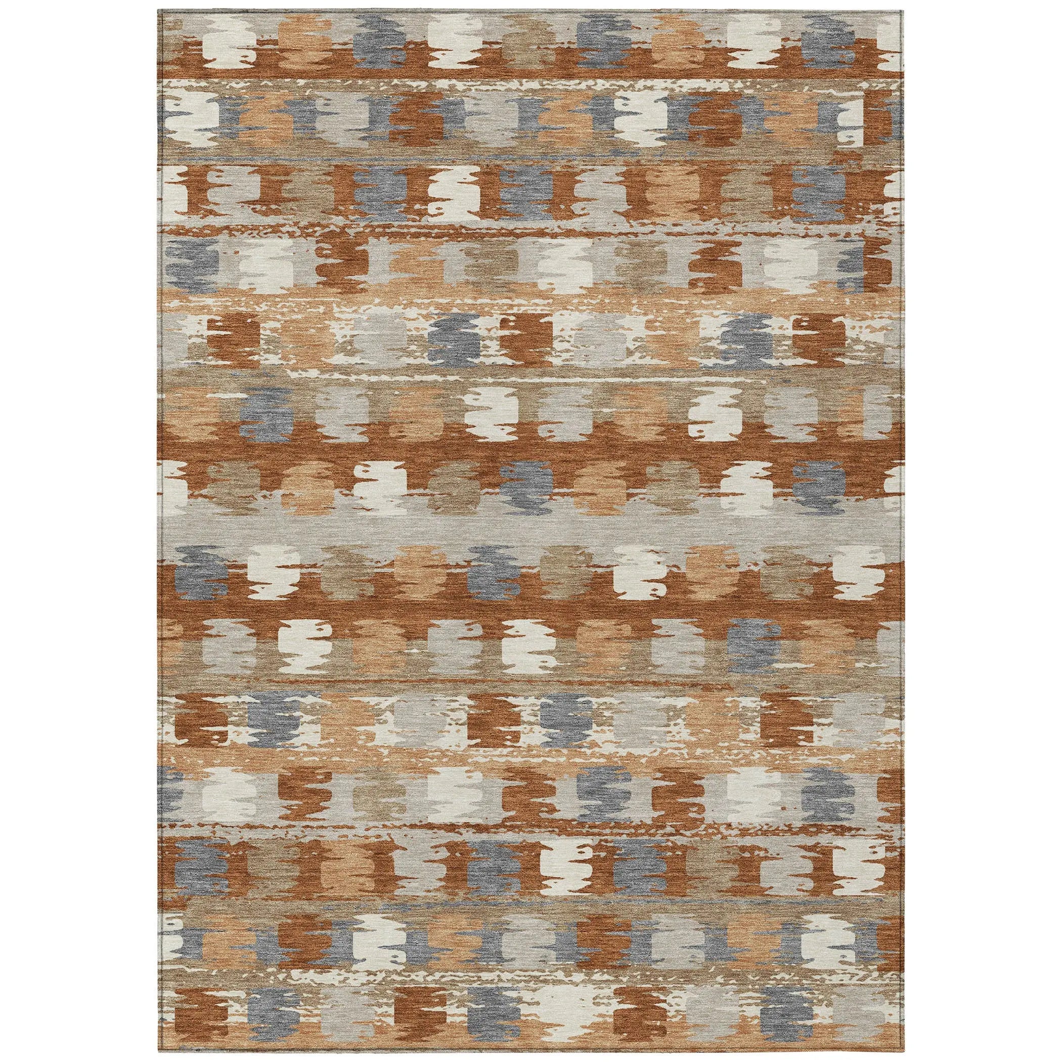 5' X 8' Orange And Beige Abstract Washable Indoor Outdoor Area Rug Homeroots Outdoor