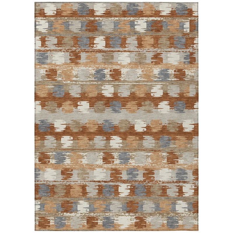 5' X 8' Orange And Beige Abstract Washable Indoor Outdoor Area Rug Homeroots Outdoor