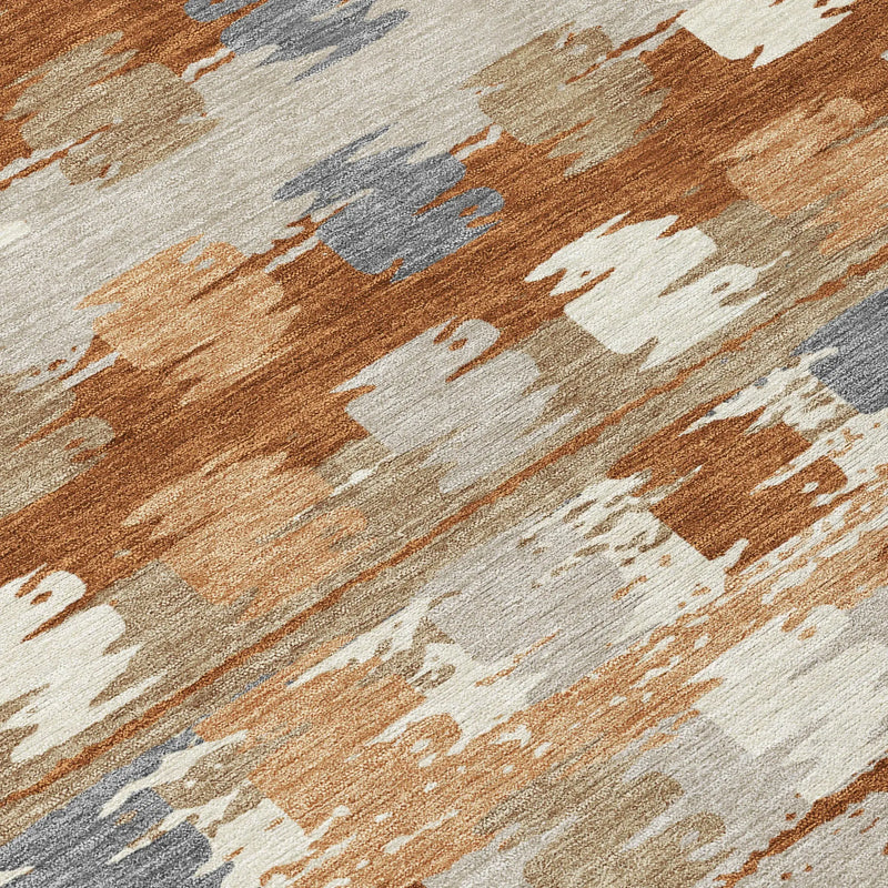5' X 8' Orange And Beige Abstract Washable Indoor Outdoor Area Rug Homeroots Outdoor
