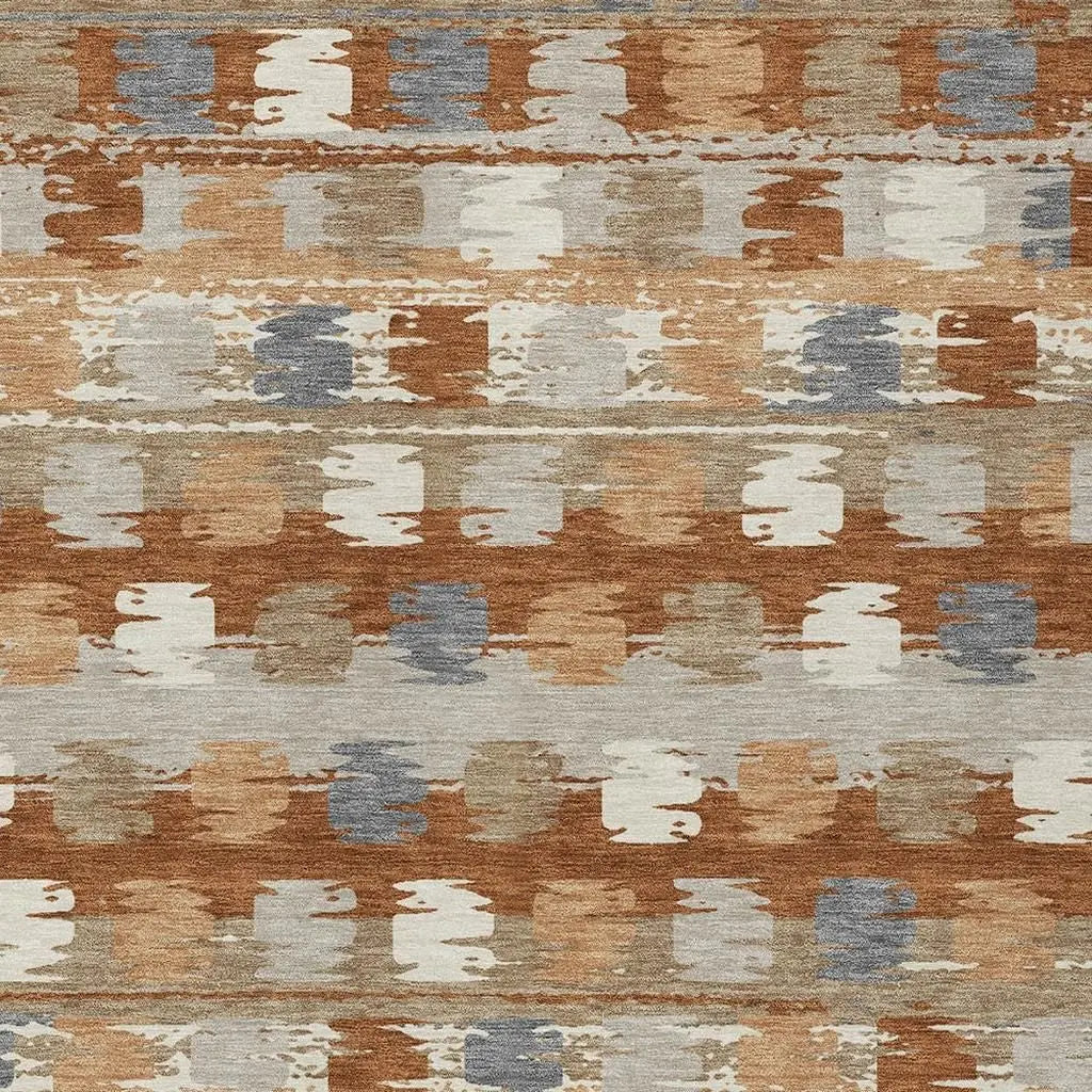 5' X 8' Orange And Beige Abstract Washable Indoor Outdoor Area Rug Homeroots Outdoor