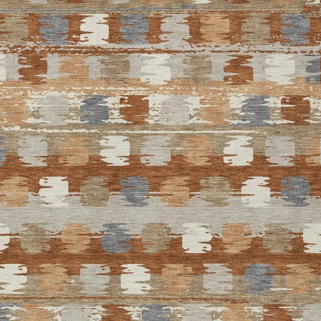 5' X 8' Orange And Beige Abstract Washable Indoor Outdoor Area Rug Homeroots Outdoor