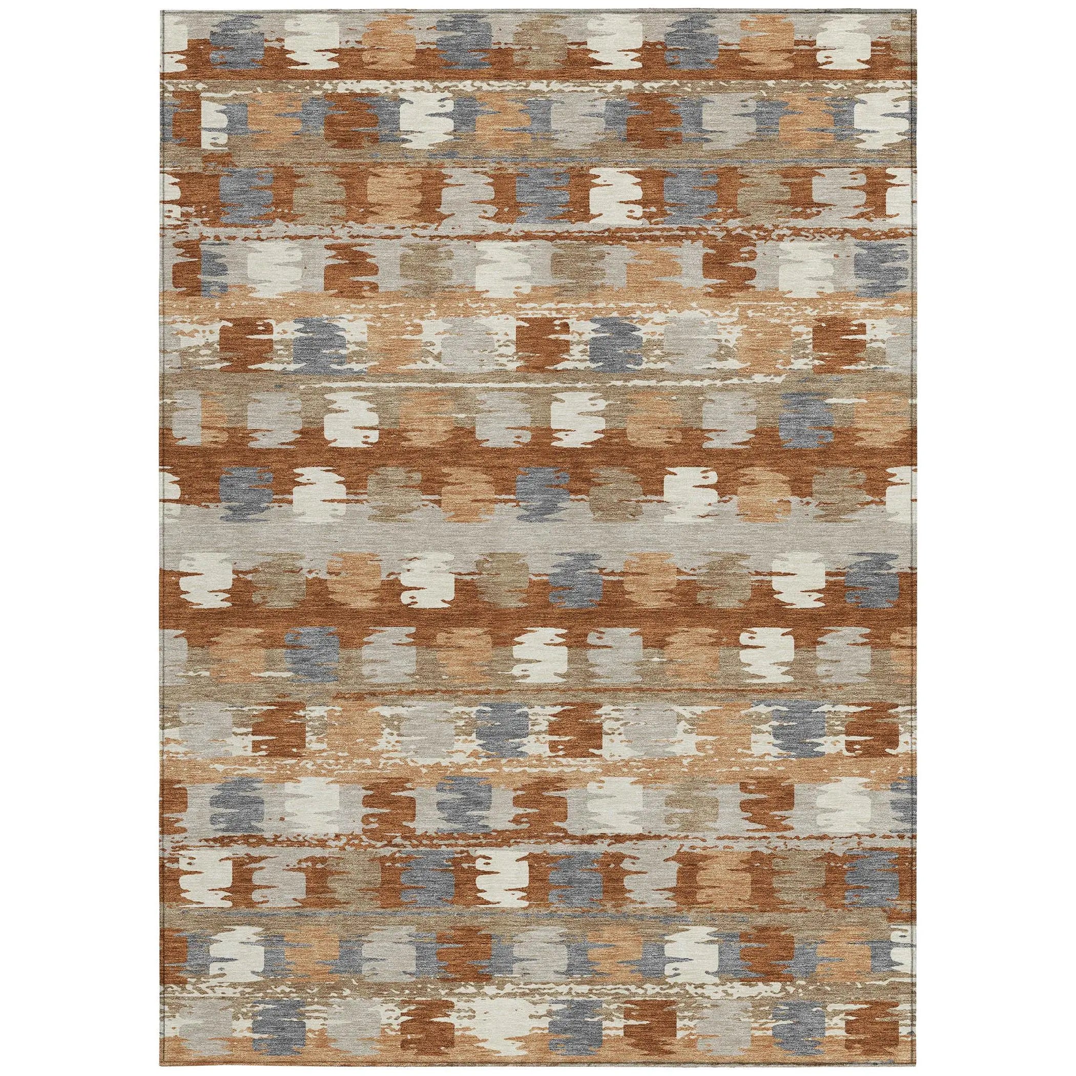 5' X 8' Orange And Beige Abstract Washable Indoor Outdoor Area Rug Homeroots Outdoor