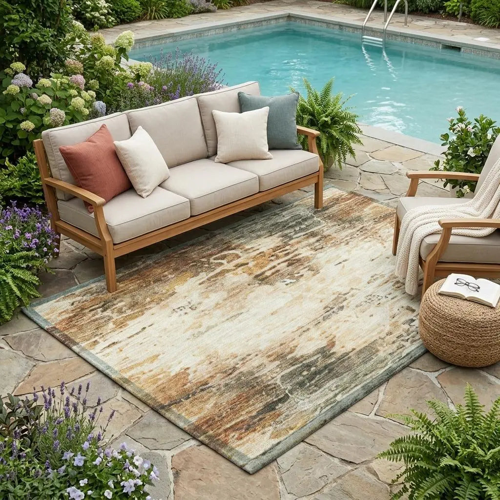 5' X 8' Orange And Beige Abstract Washable Indoor Outdoor Area Rug Homeroots Outdoor