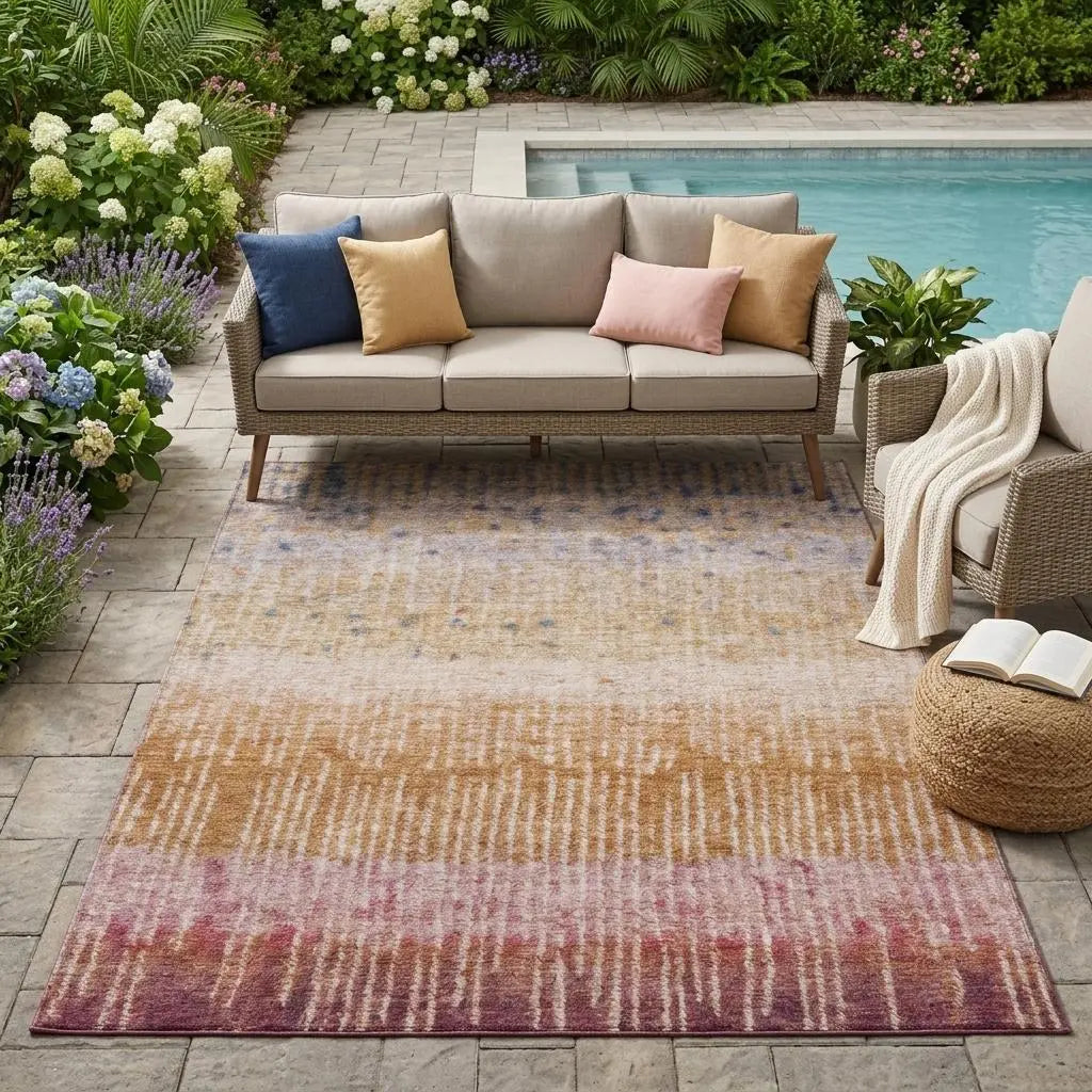 5' X 8' Orange And Beige Abstract Washable Indoor Outdoor Area Rug Homeroots Outdoor