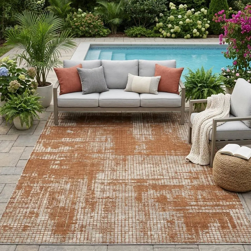 5' X 8' Orange And Beige Abstract Washable Indoor Outdoor Area Rug Homeroots Outdoor