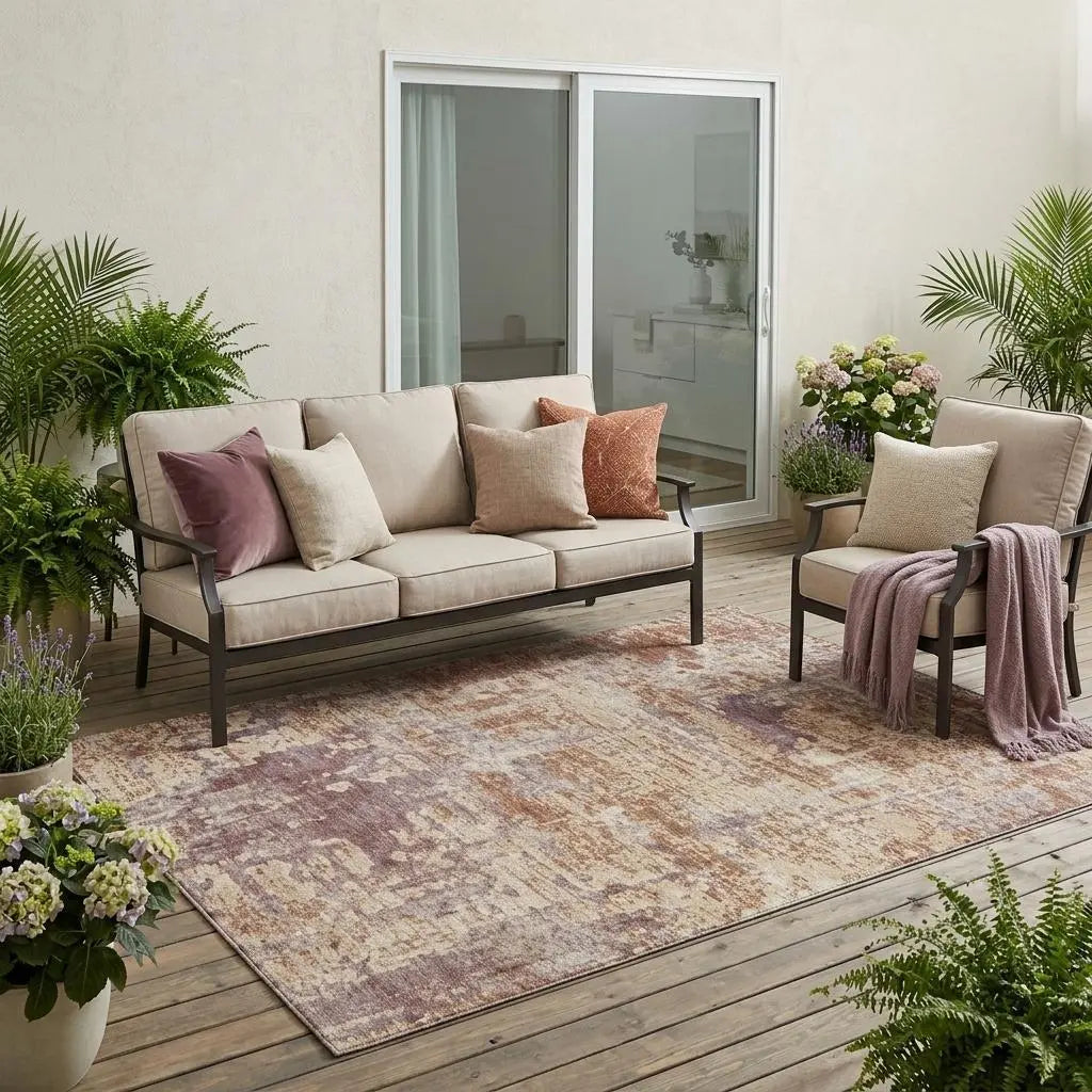 5' X 8' Orange And Beige Abstract Washable Indoor Outdoor Area Rug Homeroots Outdoor
