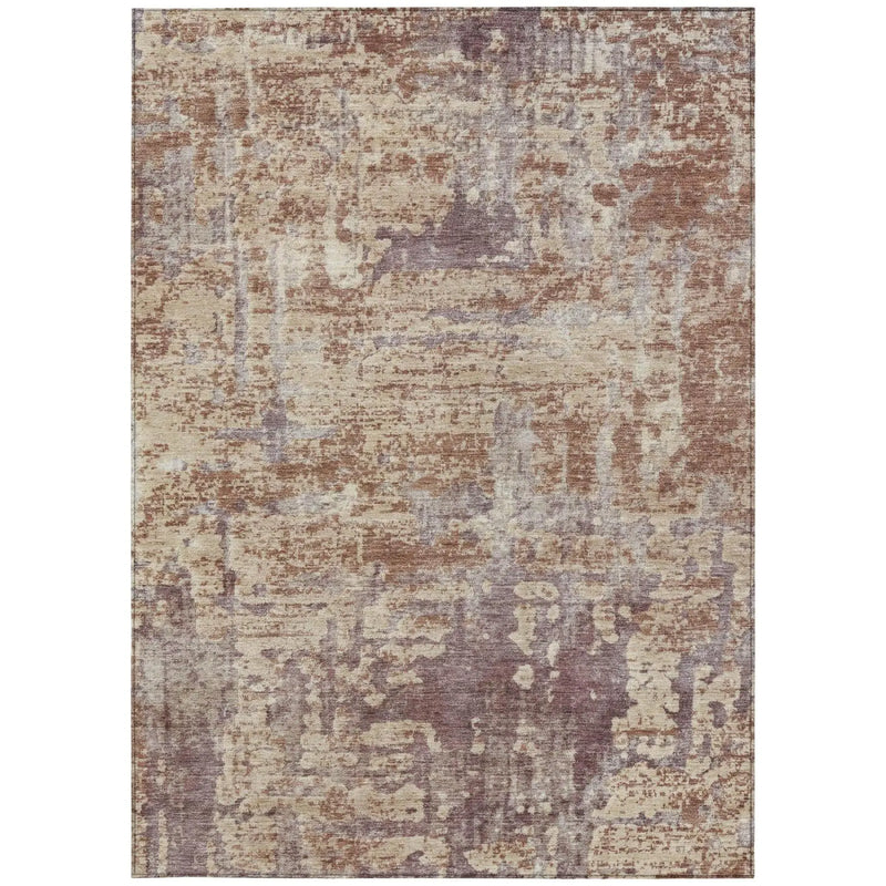 5' X 8' Orange And Beige Abstract Washable Indoor Outdoor Area Rug Homeroots Outdoor