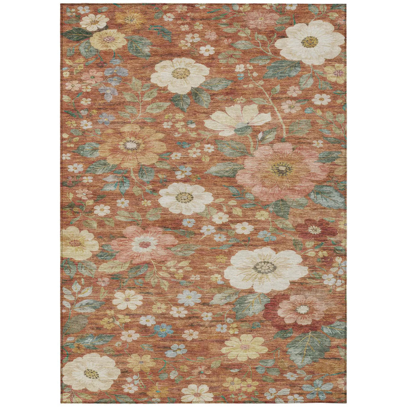 5' X 8' Orange And Beige Floral Washable Indoor Outdoor Area Rug Homeroots Outdoor
