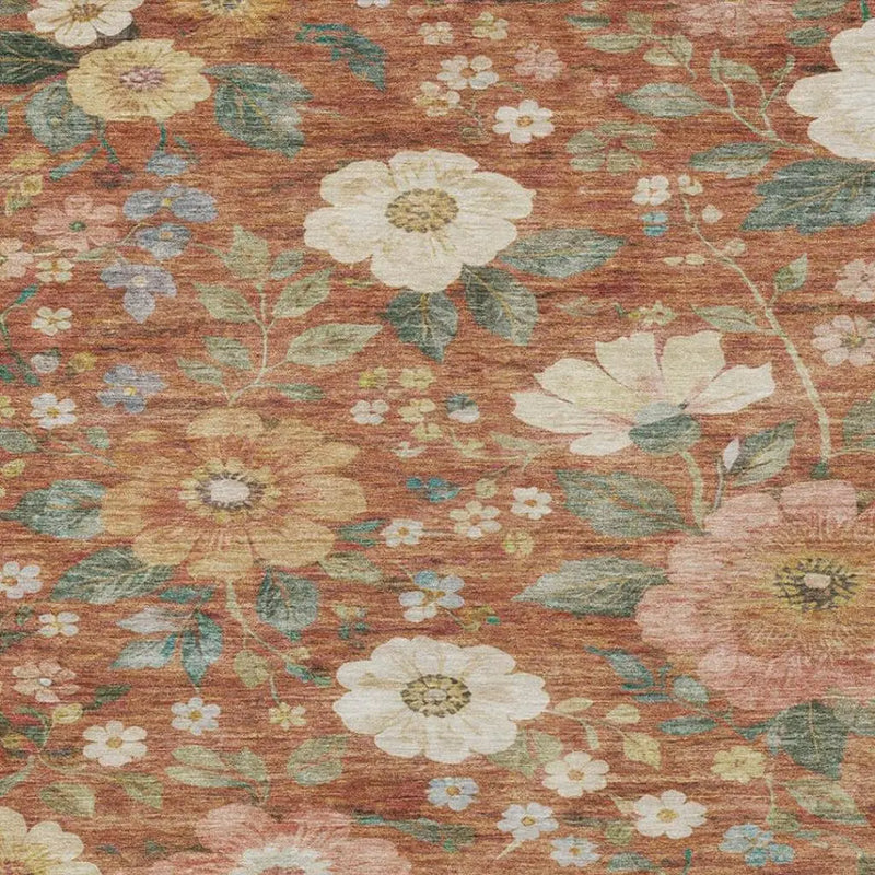 5' X 8' Orange And Beige Floral Washable Indoor Outdoor Area Rug Homeroots Outdoor
