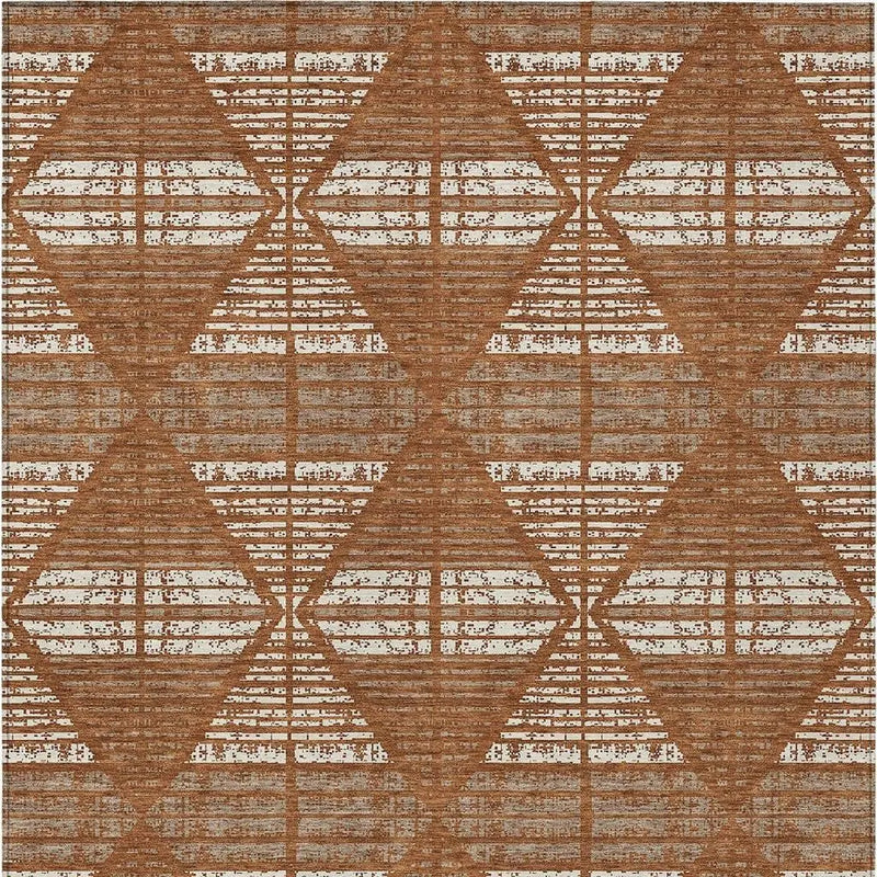 5' X 8' Orange And Beige Geometric Washable Indoor Outdoor Area Rug Homeroots Outdoor