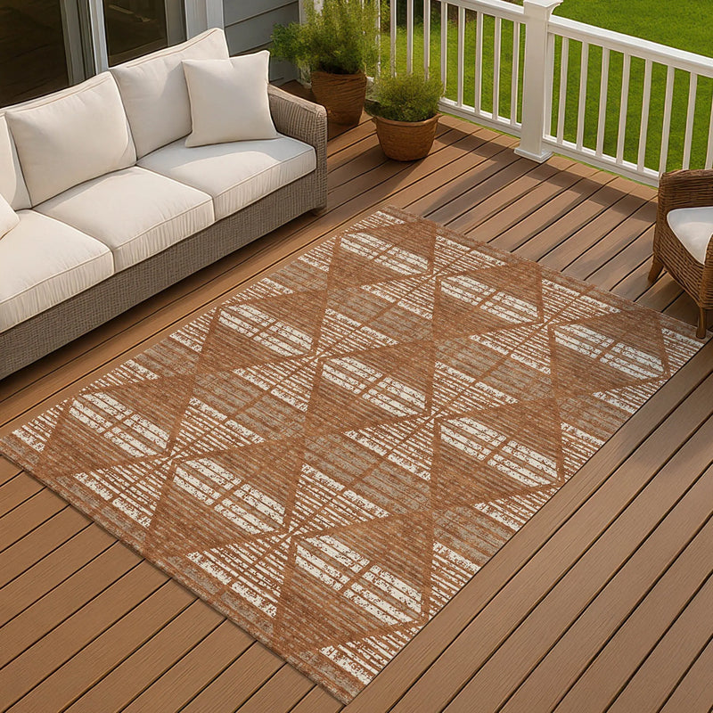 5' X 8' Orange And Beige Geometric Washable Indoor Outdoor Area Rug Homeroots Outdoor