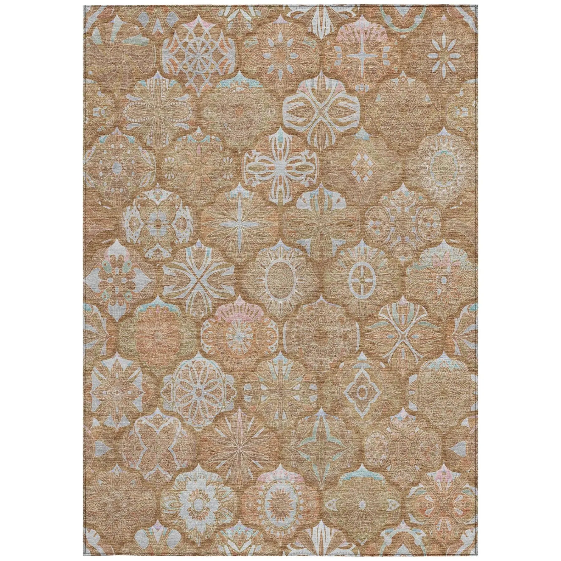 5' X 8' Orange And Beige Ogee Washable Indoor Outdoor Area Rug Homeroots Outdoor