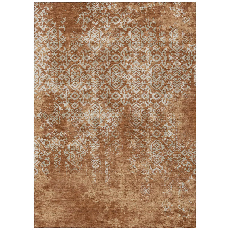 5' X 8' Orange And Beige Oriental Washable Indoor Outdoor Area Rug Homeroots Outdoor