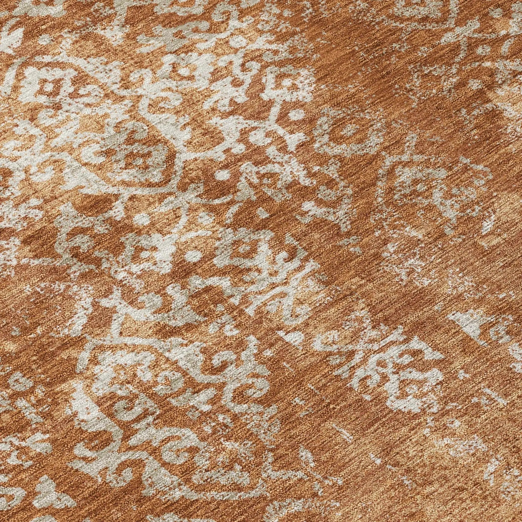 5' X 8' Orange And Beige Oriental Washable Indoor Outdoor Area Rug Homeroots Outdoor