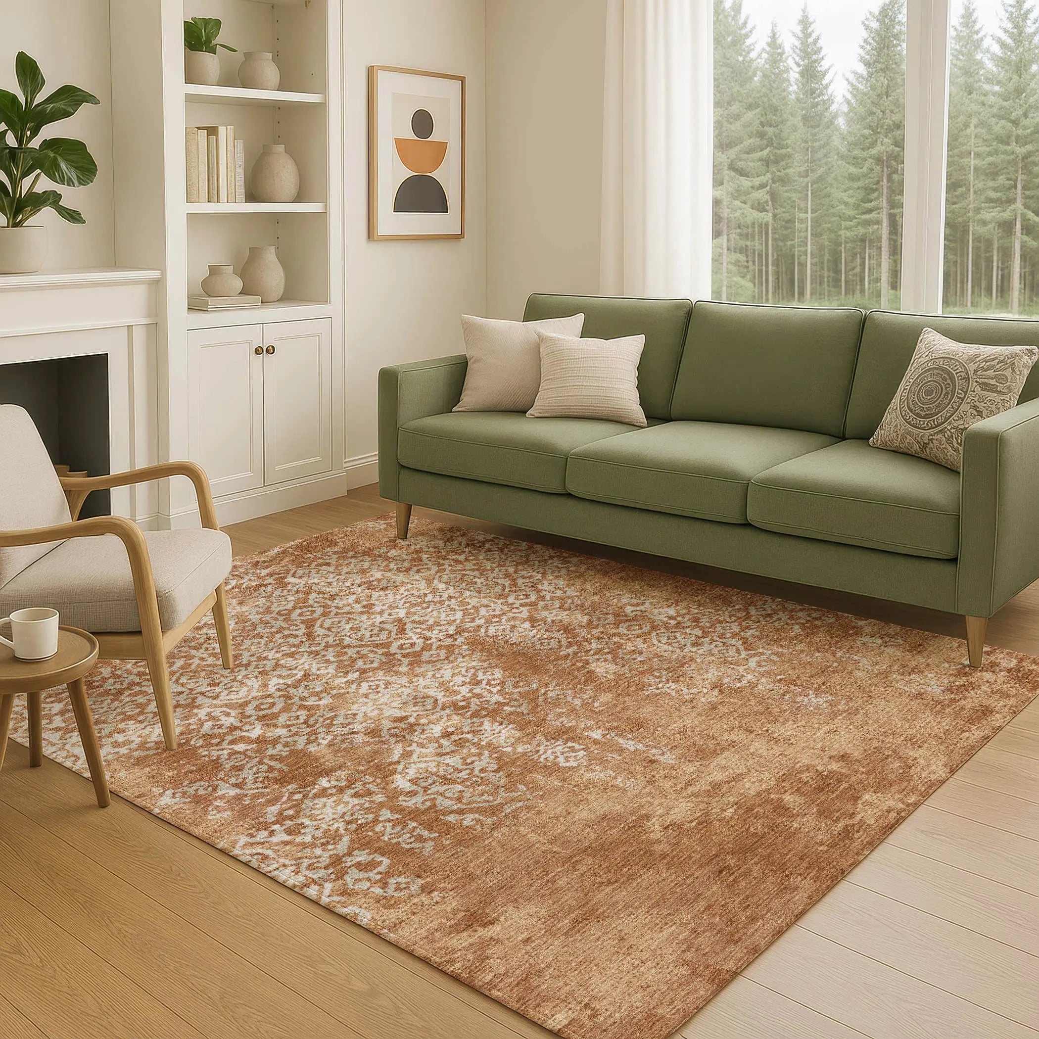 5' X 8' Orange And Beige Oriental Washable Indoor Outdoor Area Rug Homeroots Outdoor