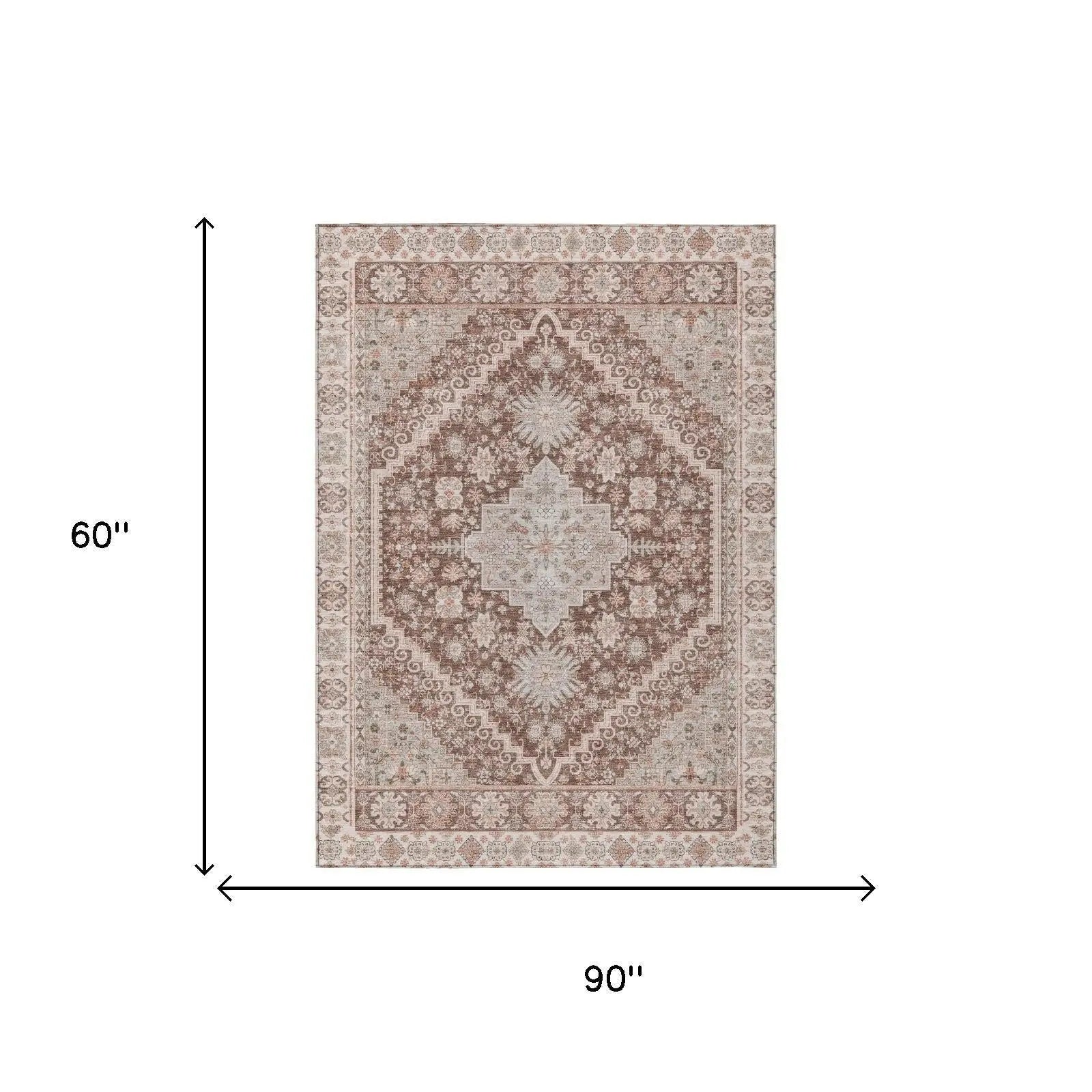 5' X 8' Orange And Beige Oriental Washable Indoor Outdoor Area Rug Homeroots Outdoor