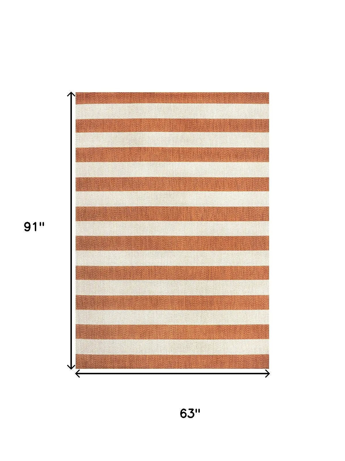 5' X 8' Orange And Beige Striped Indoor Outdoor Area Rug Homeroots Outdoor