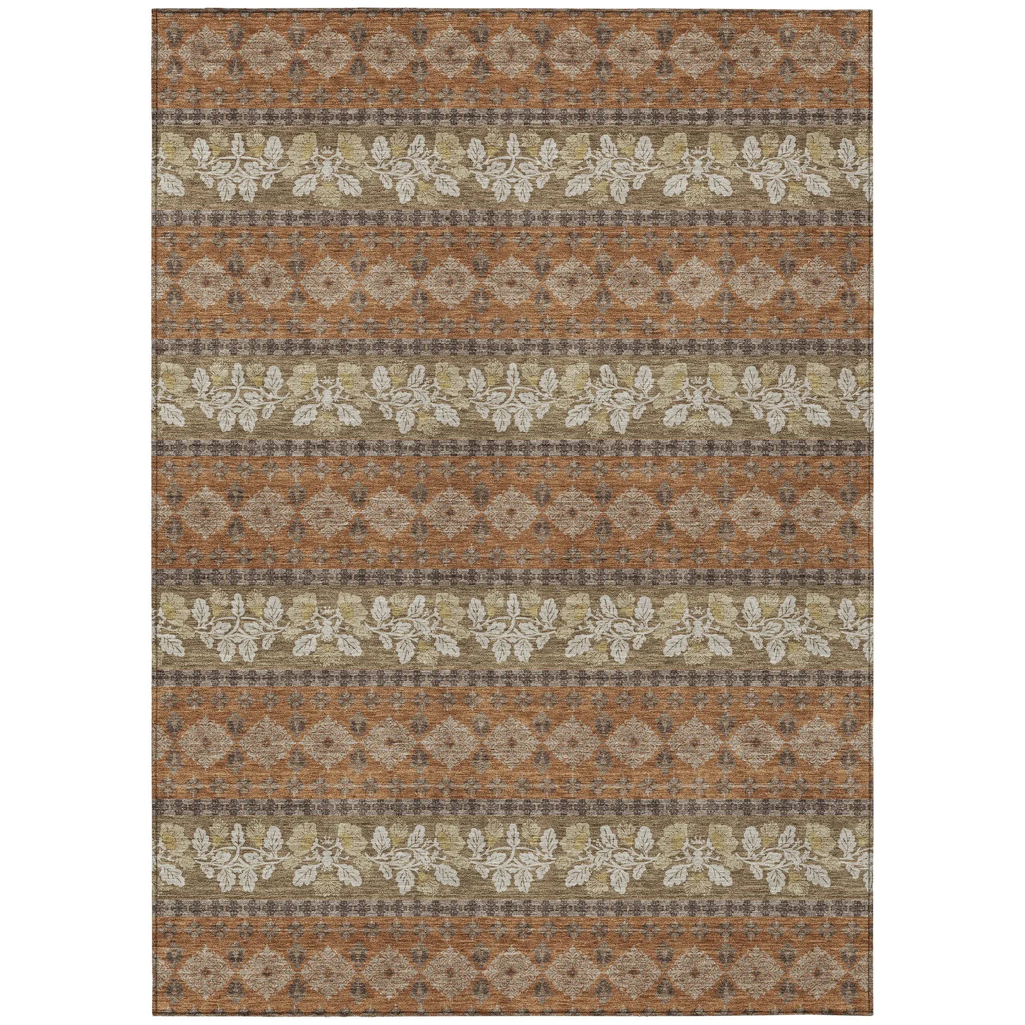 5' X 8' Orange And Beige Striped Washable Indoor Outdoor Area Rug Homeroots Outdoor