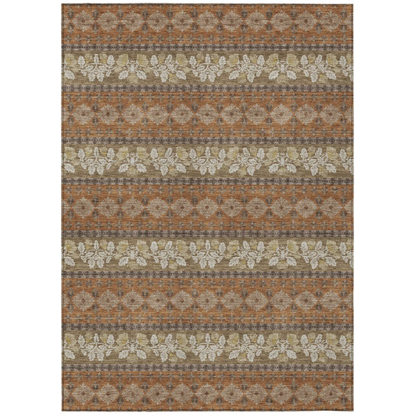 5' X 8' Orange And Beige Striped Washable Indoor Outdoor Area Rug Homeroots Outdoor