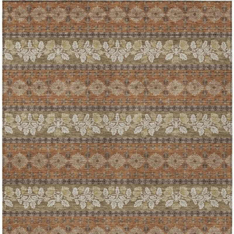 5' X 8' Orange And Beige Striped Washable Indoor Outdoor Area Rug Homeroots Outdoor