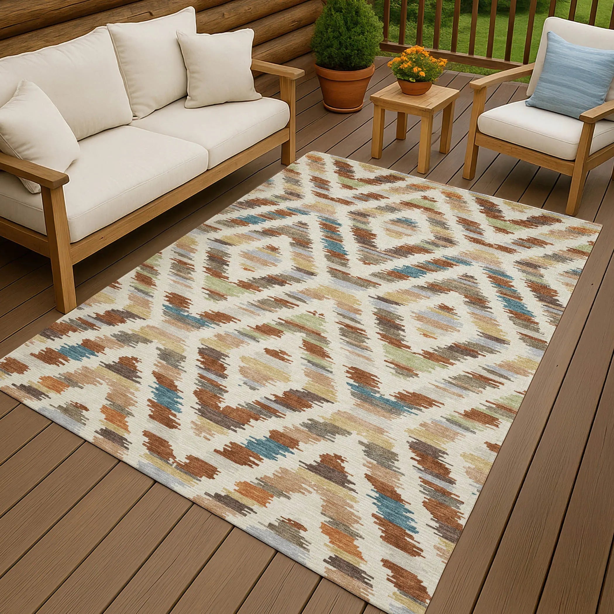 5' X 8' Orange And Beige Tribal Washable Indoor Outdoor Area Rug Homeroots Outdoor