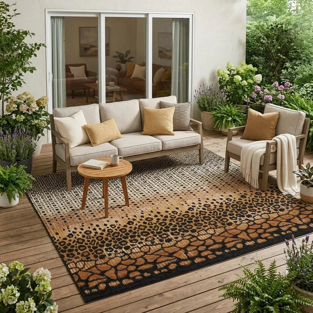 5' X 8' Orange And Black Geometric Washable Indoor Outdoor Area Rug Homeroots Outdoor