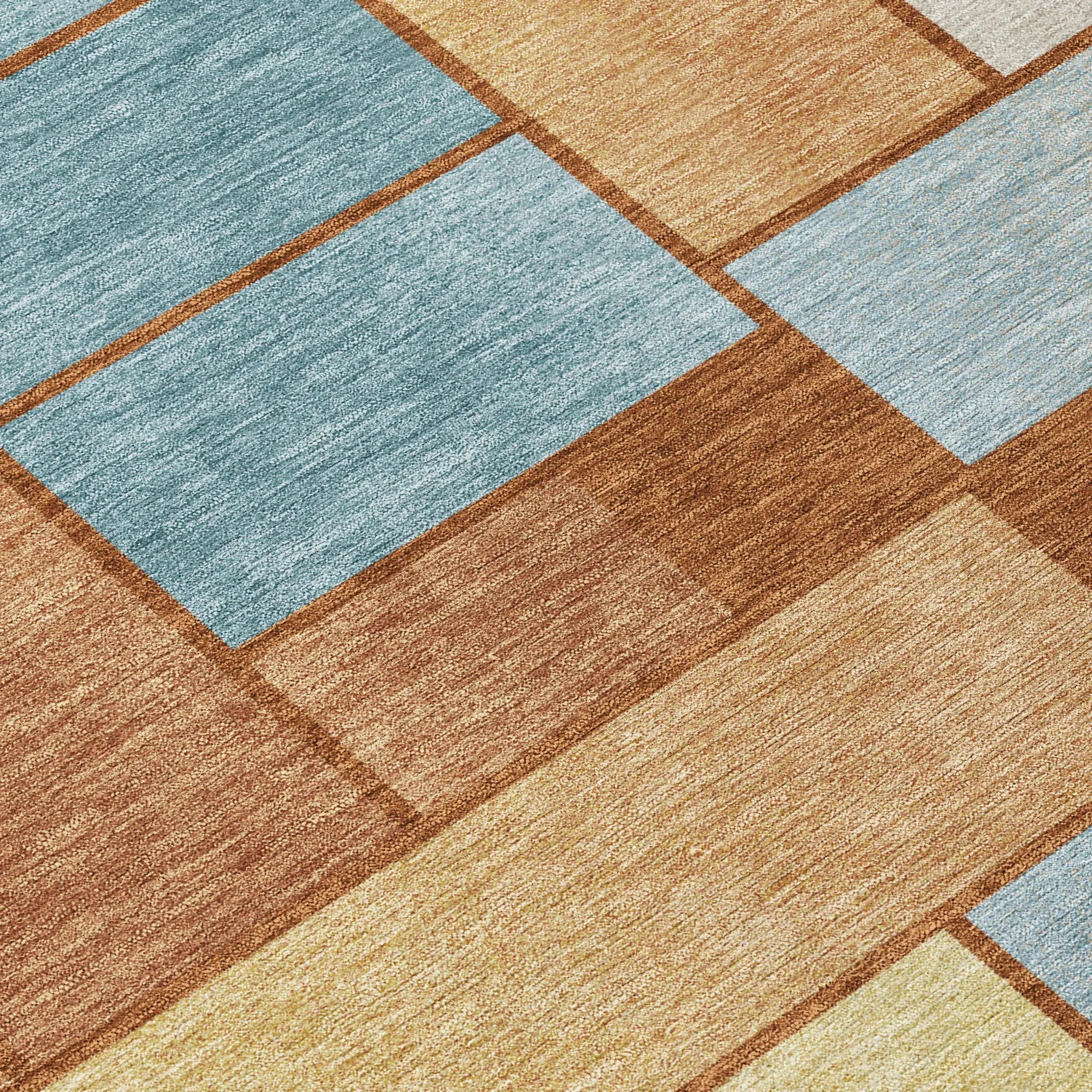 5' X 8' Orange And Blue Geometric Washable Indoor Outdoor Area Rug Homeroots Outdoor