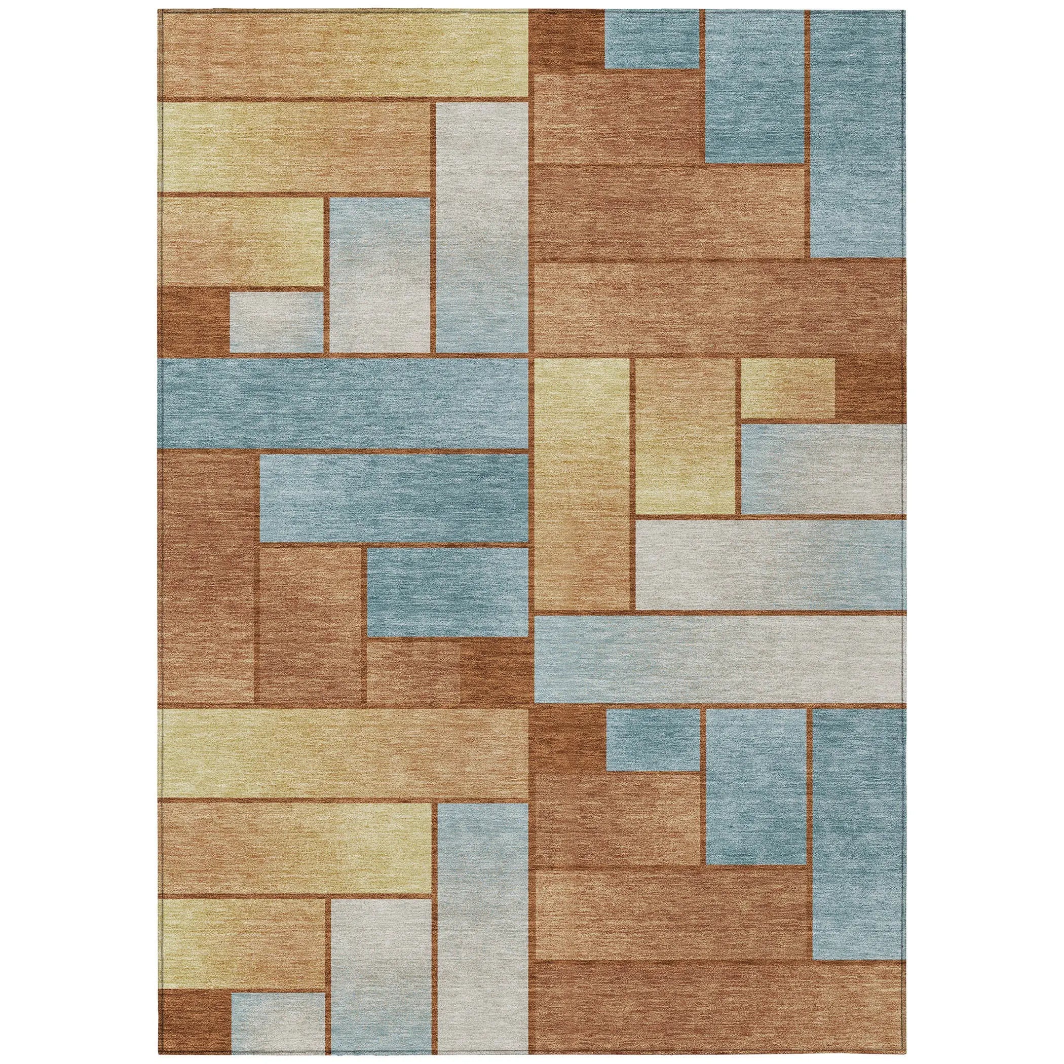 5' X 8' Orange And Blue Geometric Washable Indoor Outdoor Area Rug Homeroots Outdoor