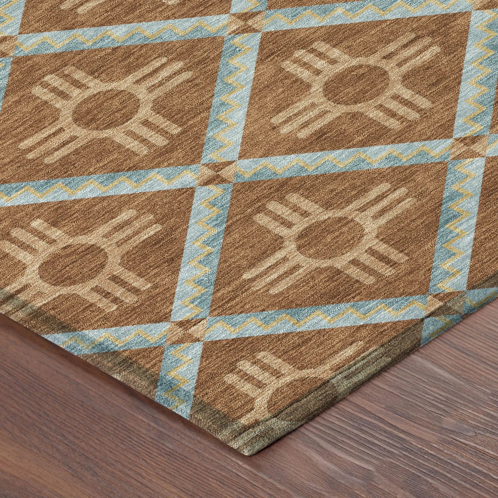 5' X 8' Orange And Blue Geometric Washable Indoor Outdoor Area Rug Homeroots Outdoor