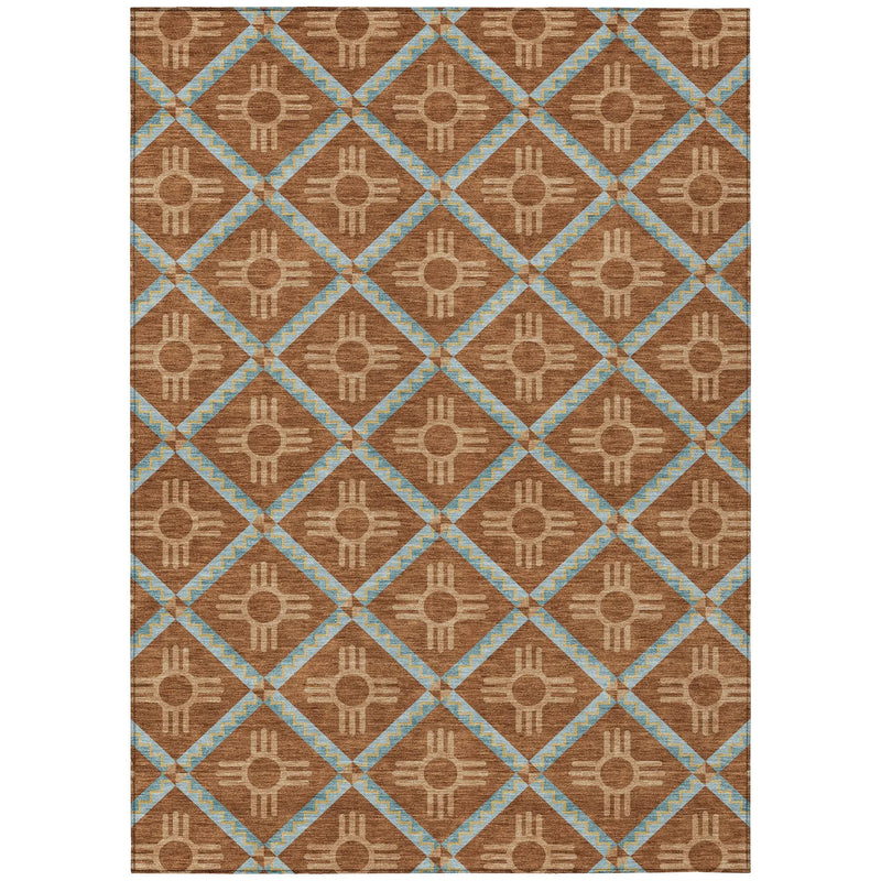 5' X 8' Orange And Blue Geometric Washable Indoor Outdoor Area Rug Homeroots Outdoor
