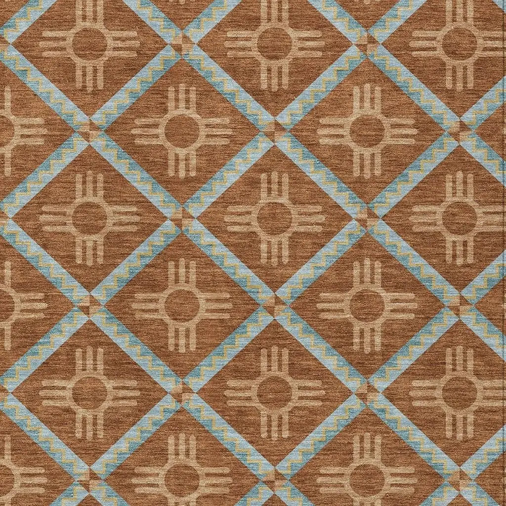 5' X 8' Orange And Blue Geometric Washable Indoor Outdoor Area Rug Homeroots Outdoor