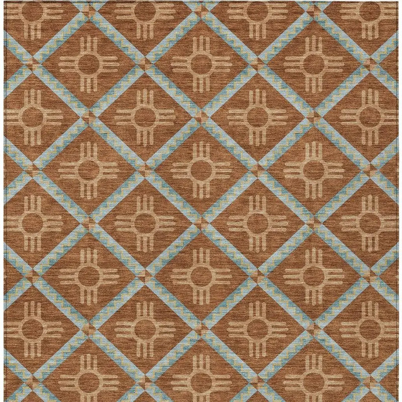5' X 8' Orange And Blue Geometric Washable Indoor Outdoor Area Rug Homeroots Outdoor