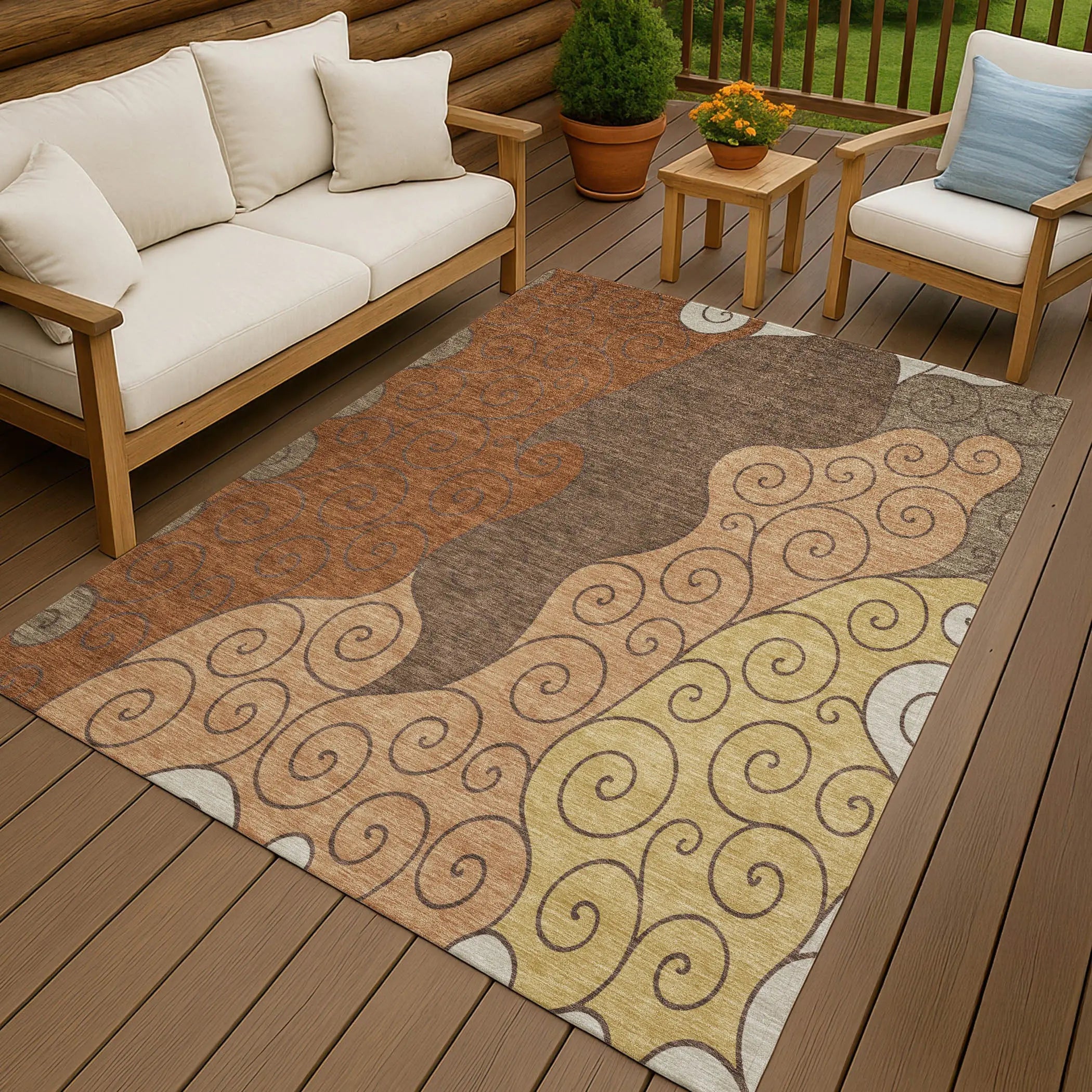 5' X 8' Orange And Brown Abstract Washable Indoor Outdoor Area Rug Homeroots Outdoor