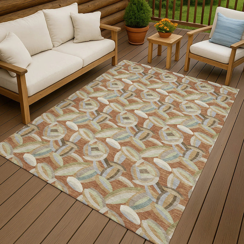 5' X 8' Orange And Brown Abstract Washable Indoor Outdoor Area Rug Homeroots Outdoor