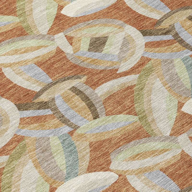 5' X 8' Orange And Brown Abstract Washable Indoor Outdoor Area Rug Homeroots Outdoor